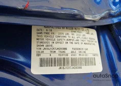 2018 Nissan Rogue Sport Sv z USA, uszkodzony, nr VIN JN1BJ1CR7JW290986